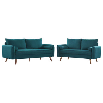Revive Upholstered Fabric Sofa and Loveseat Set Teal
