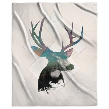 "Stag Double Exposure Wildlife Art I" Sherpa Blanket 50"x60"
