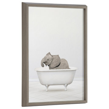 Blake Elephant Bathtub Framed Printed Glass by Amy Peterson, Gray 18x24