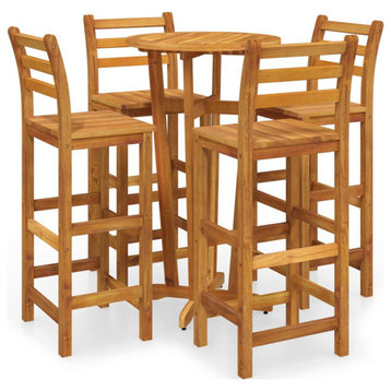 vidaXL Patio Bar Set Outdoor Hightop Table and Chair 5 Piece Solid Wood Acacia