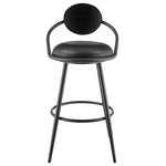 Armen Living - Carnation Swivel Stool With Black Iron Frame and Faux Leather, Vintage Black, Counter Height - Give a chic and stylish update to any room with the Carnation Swivel Counter or Bar Height Stool in Metal and Faux Leather by Armen Living. Our barstool's bold geometry and minimalistic design create a subtle but striking profile. Its eye-catching circular back and refined hugging profile offer a chic and modern look. This counter stool includes a generously padded foam cushion covered in sumptuous faux leather. Faux leather does not crack easily, and it is stain and water-resistant to offer easy care and maintenance. Elevated by sleek, tapered legs, our barstool serves as a sturdy and attractive seating option anywhere from your kitchen to your home office. It can stylishly pull up to your kitchen island, pub table, home bar, or adjustable desk. This barstool includes a built-in circular footrest to provide an exceptionally comfortable seating experience. The smooth 360-degree swivel function allows you to change direction and follow conversations with optimal precision and convenience. The Carnation Swivel Counter or Bar Height Stool is available in Black Iron with Vintage Gray or Vintage Black Faux Leather to give the perfect upgrade to your home.