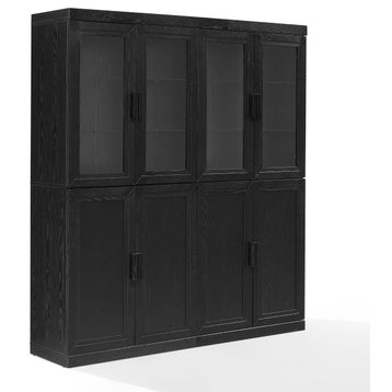Essen 2Pc Pantry Storage Cabinet WithGlass Door Hutch Set, 2 Pantries