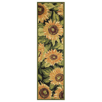 Marina Sunflowers Indoor/Outdoor Rug Black 1'11"x7'6"