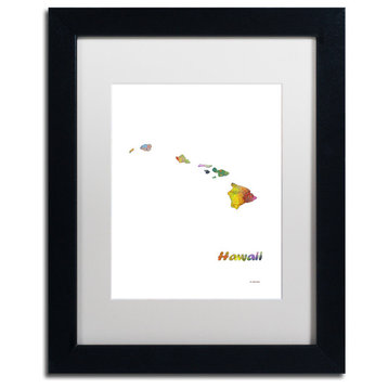 Marlene Watson 'Hawaii State Map-1' Art, Black Frame, 11"x14", White Matte