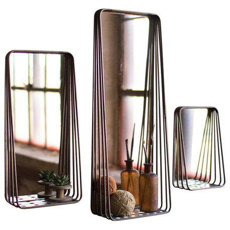 Minimalist Metal Wall Mirror 3-Piece Set Shelf Vintage Style