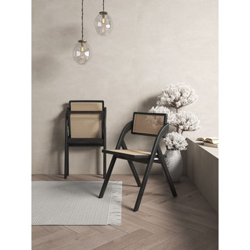 Manhattan Comfort Lambinet Folding Dining Chair, Black/Nature, Set of 4