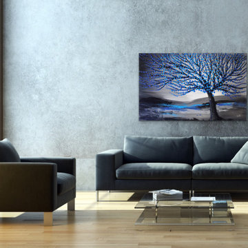 large blue tree art Modern Contemporary Paintings for Family Room