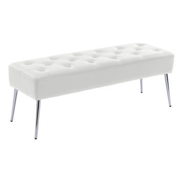 Modern Bench Entryway Footrest, White-Pu Leather