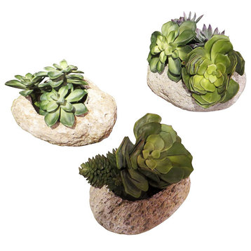 Rustic Natural Stone Planters Set of 3 Rustic Volcanic Rock Free Form Modern
