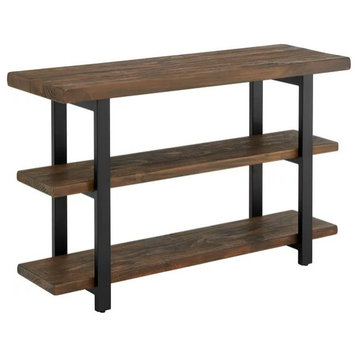 Rustic Industrial Console Table, Metal Frame With 3 Open Tiers, Rustic Natural