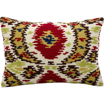 Red Ikat Polyester Filler Pillow, Multicolor, 12"x18"