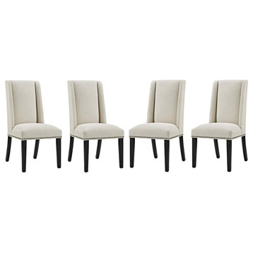Set of 4 Dining Chair, Polyester Seat With Nailhead Trim & High Backrest, Beige