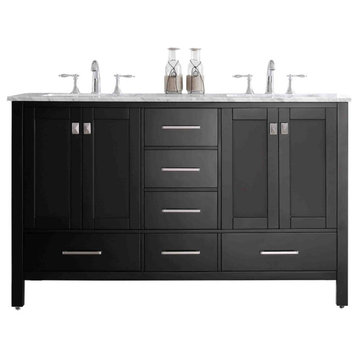 Eviva Aberdeen 60" Transitional Espresso  Vanity with White Carrera Countertop