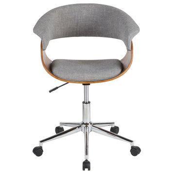 LumiSource Vintage Mod Office Chair, Walnut Wood and Light Gray