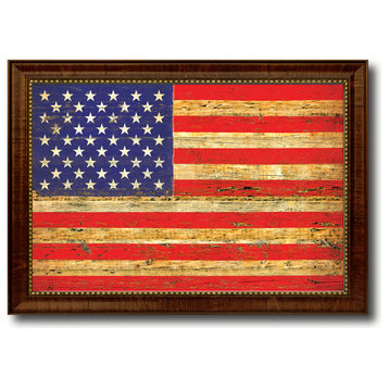 United States Of America Vintage Flag Print With Brown Gold Frame, 23"X33"