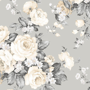 Norwall Wallcoverings MH36505 Grand Floral Gray Off White Silver Wallpaper