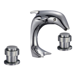 Deck Mounted Dolphin Shape Bathroom Sink Basin Faucets Chrome Brass Mixer Taps