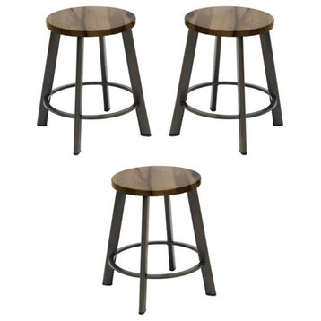 Home Square 18" Transitional Wood Seat Bar Stool in Natural - Set of 3