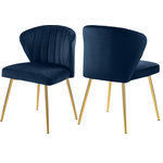 Meridian Furniture - Finley Tufted Velvet Dining Chairs With Rich Gold Legs (Set of 2) - This Finley velvet chair, with its all-over soft navy velvet upholstery, offers elegance and sophistication for your dining room. Designed to elevate your room's decor in an instant, this seat oozes refinement and beauty with its curved and channel-tufted back and rich gold metal legs. Pair this lovely Finley chair with your favorite contemporary dining table for a seamless presentation.