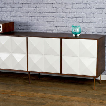 Modern Credenza, Walnut Mid Century Sideboard, Modern TV Stand, White Doors
