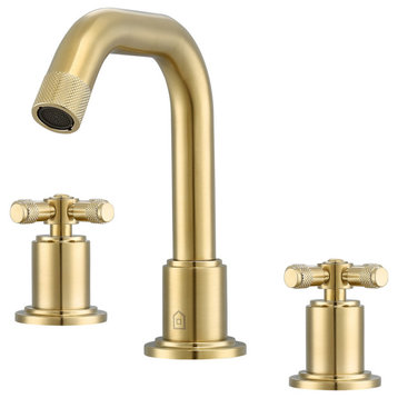 Uomo Widespread Cross Handle 3-Hole Bathroom Faucet in Brushed Champagne Gold