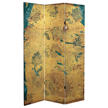 Elegant 3-Panel Room Divider, Unique Blossom Artwork on Canvas, Gold Accents