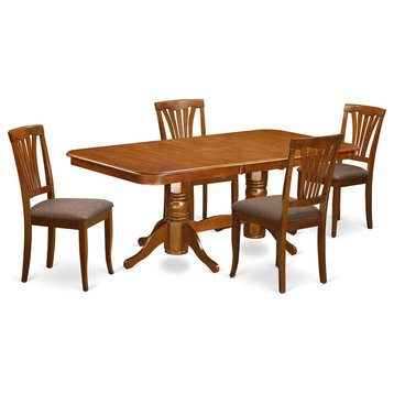 East West Furniture Napoleon 5-piece Wood Dining Set in Saddle Brown