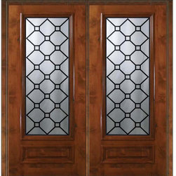 Pre-hung Entry Double Door 80 Alder Casablanca 1 Panel 3/4 Lite Glass - Front Doors