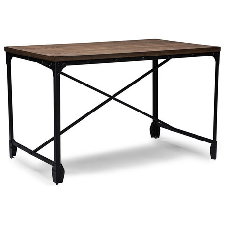 Vintage-Style Greyson Industrial Home Office Wood Desk, Antique-Style Bronze