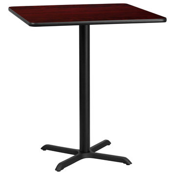 36'' Square Mahogany Laminate Table Top with 30'' x 30'' Bar Height Table Base