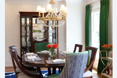Mid-sized transitional separate dining room in Miami with beige walls, light hardwood floors and no fireplace.