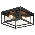 Maxim Lighting International - Cabana 2-Light Flush Mount, Black - A dual framed structure creates dimension on these outdoor lighting fixtures that is both contemporary and transitional. The construction consists of'two frames of square tubing and squared components. The inner frame's Clear Seedy glass reduces glare from the light and appears dirt-free for longer periods. This is a comprehensive collection to brighten all areas of your outdoor'space, available in various sized sconces as well as hanging and post configurations.