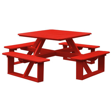 Poly Lumber Square Walk-in Table, Bright Red, No Umbrella Hole