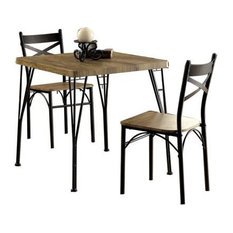 Industrial Style 3 Piece Dining Table Wood And Metal, Brown And Black