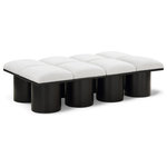 Meridian Furniture - Pavilion Black Boucle Fabric Bench, Cream, Black Finish, 62" W X 36" D X 17.5" H - Bring valuable seating and remarkable style to your space with this cream Pavilion Boucle Fabric Bench, an exquisite balance of style and usability for the entryway, bedroom, and beyond. Crafted from oak veneer with a black finish, this bench has a 4-inch-thick seat cushion that's channel-tufted for a touch of luxury. The bench's columnar bases add a dash of Art Deco design, making it a captivating focal point in any room.