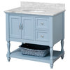 Beverly 36" Bathroom Vanity, Powder Blue, Carrara Marble