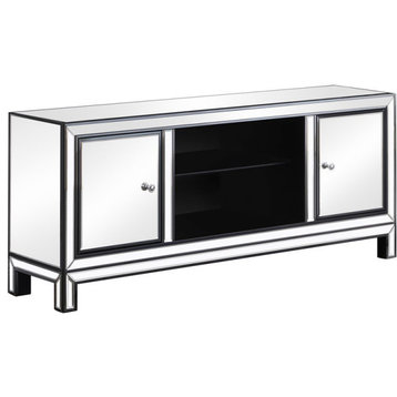 Coaster 2 Door Mirrored Wood TV Console in Black Titanium and Silver