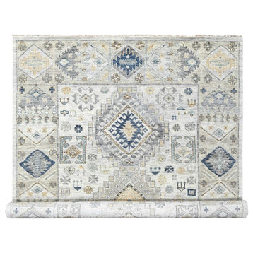 Decorators White Hand Knotted Kazak Design Organic Wool Oriental Rug 10'x14'