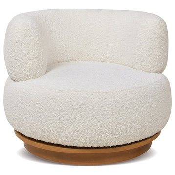 Pemberly Row 360 Swivel Barrel Back Accent Chair Ivory White Boucle