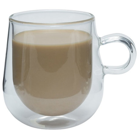 Brilliant Double Wall Loop Glass Coffee Cup, 9.3 oz, Set of 2