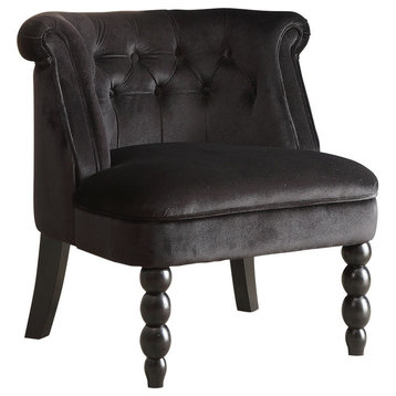 Flax Victorian Style Black Velvet Fabric Upholstered Vanity Accent Chair
