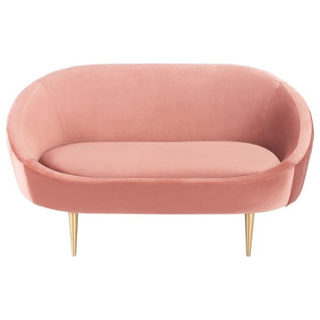 Safavieh Couture Razia Channel Tufted Tub Loveseat, Dusty Rose/Gold