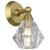 1 Light Natural Brass Crystal Single Sconce