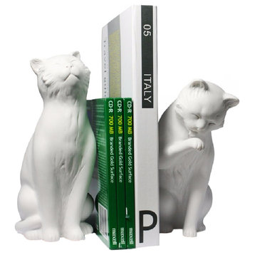 2-Piece Cat Bookend Set, White