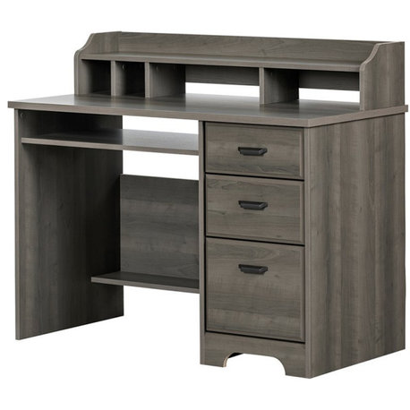 South Shore Versa Computer Desk with Hutch in Gray Maple