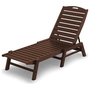 Outdoor Chaise Lounge, Stackable Design With Waterproof Slatted Seat, Mahogany