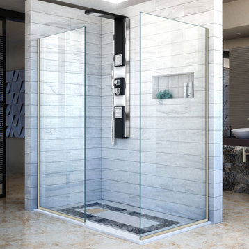 DreamLine Linea Shower Door, 2 Glass Panels, 34"x72" and 30"x72" Nickel