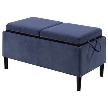 Convenience Concepts Designs4Comfort Storage Ottoman with Trays in Blue Fabric