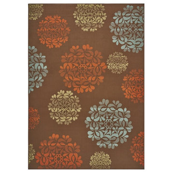 Noble House Henley 130x94" Indoor/Outdoor Fabric Floral Area Rug in Brown/Blue