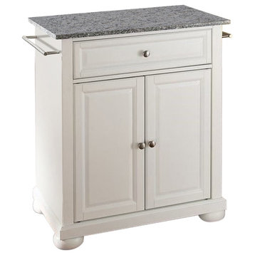 Pemberly Row Traditional Wood Kitchen Island with Granite Top in White/Gray